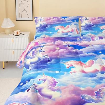 Cartoon Unicorn Blue Purple Cloud Set Quilt